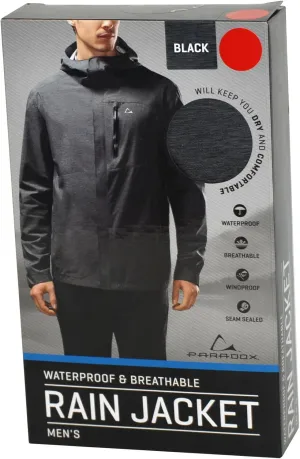 Mens Black Waterproof & Breathable Rain Jacket (Large, Black)