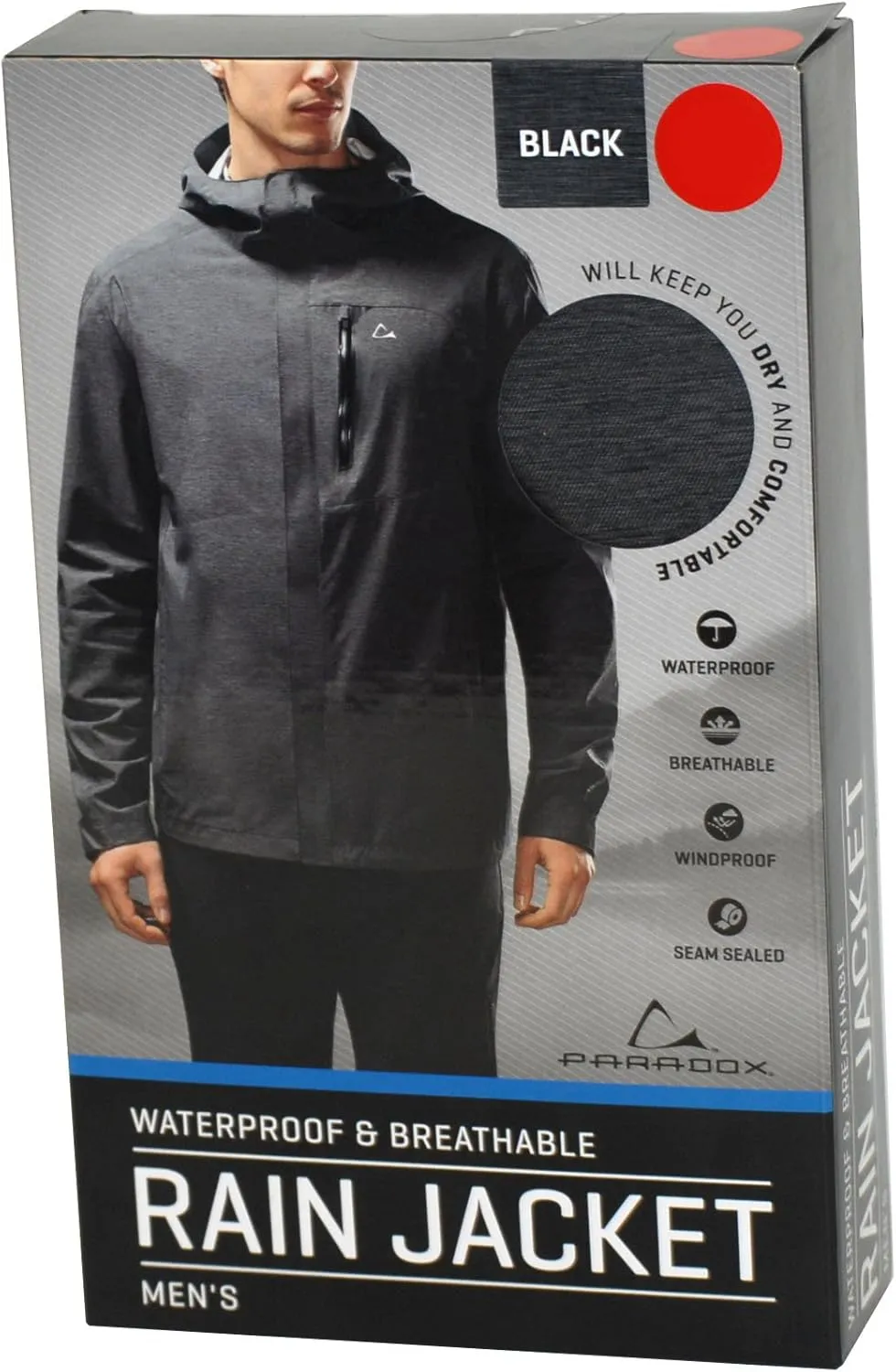Mens Black Waterproof & Breathable Rain Jacket (Large, Black)
