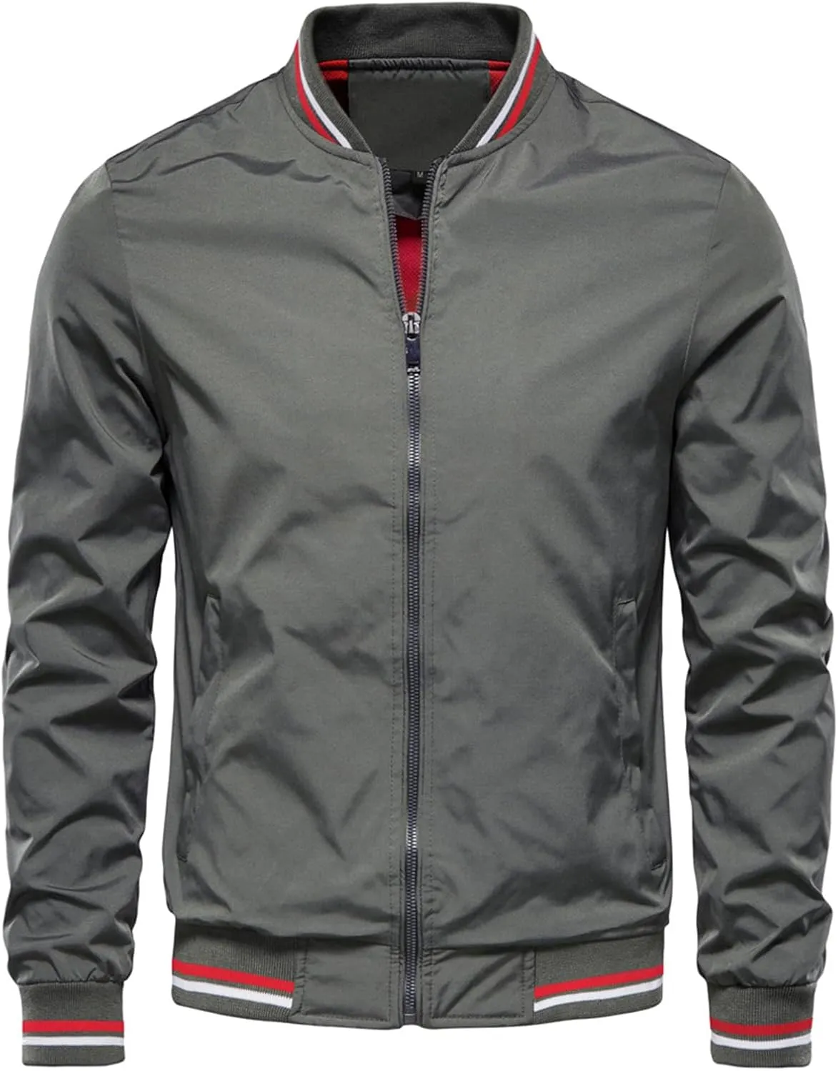 Men's Bomber Jacket Spring Fall Casual Jackets Stripe Fashion Stylish Lightweight Windbreaker Zip Up Coat with Pocket