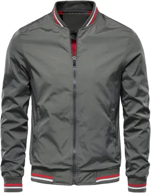 Men's Bomber Jacket Spring Fall Casual Jackets Stripe Fashion Stylish Lightweight Windbreaker Zip Up Coat with Pocket