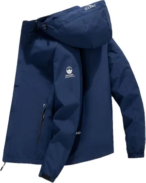 Men's Bomber Jacket Thermal Cotton Solid Color Hooded Coat Tactical Rain Jackets Active Jacket Zip Up Coat with Pocket