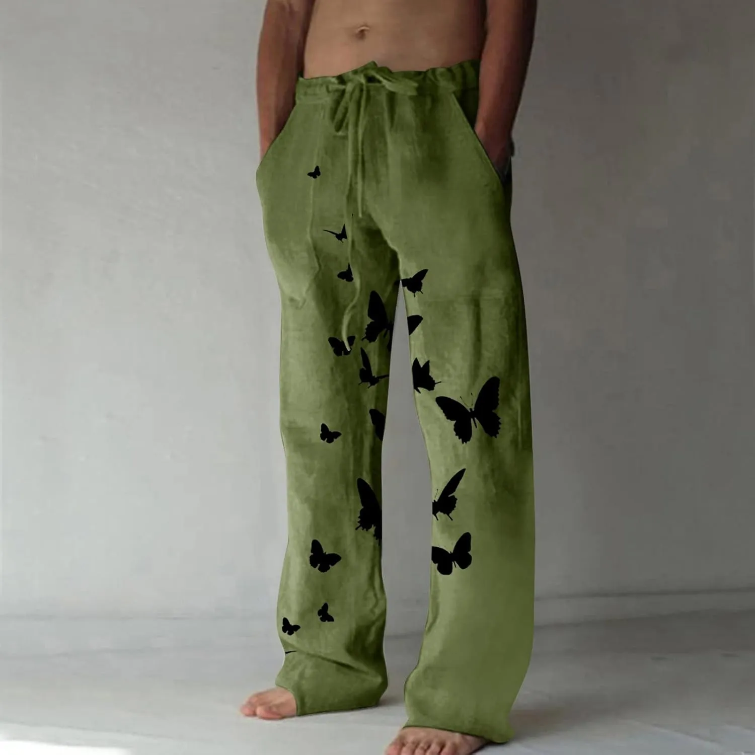 Mens Butterfly Print Harem Pants Summer Casual Japanese Pants 2024 Elastic Waist Yoga Pant Streetwear Hip Hop Pants