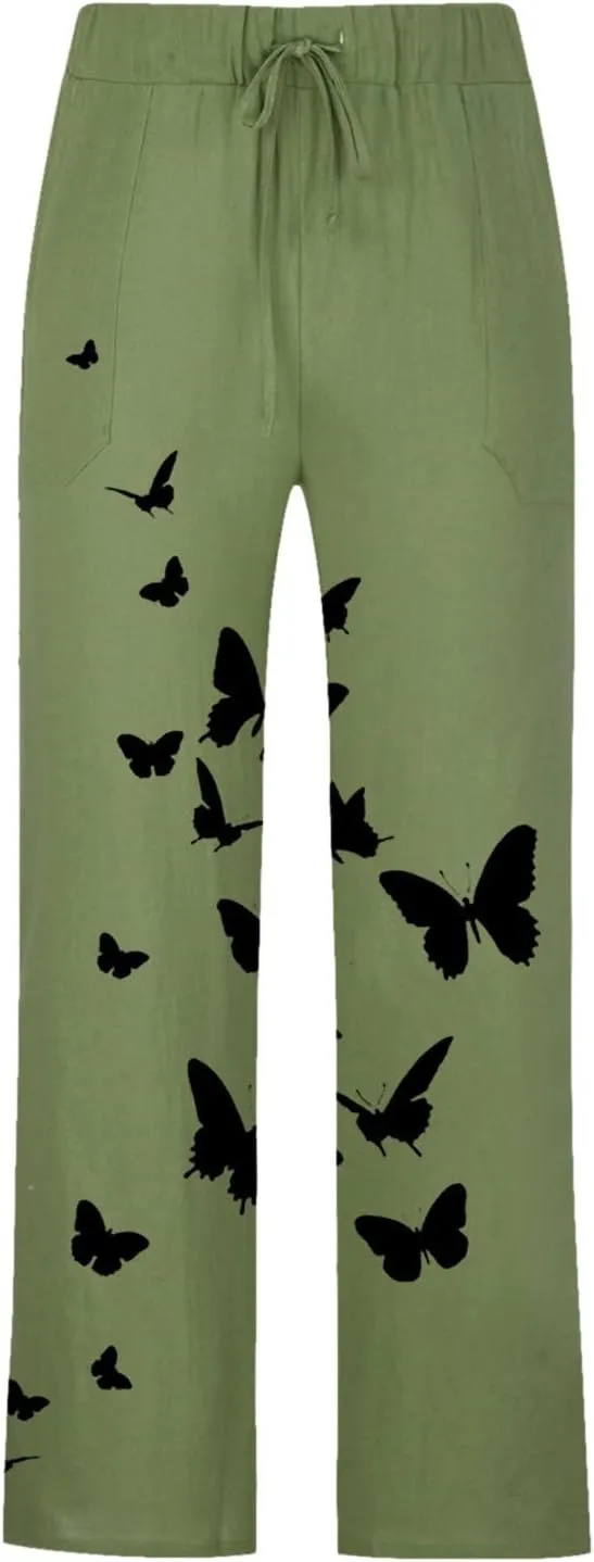 Mens Butterfly Print Harem Pants Summer Casual Japanese Pants 2024 Elastic Waist Yoga Pant Streetwear Hip Hop Pants