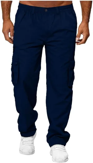 Men's Cargo Pants Casual Loose Straight Overalls Outdoor Pants Fitness Pants with Multi Pockets