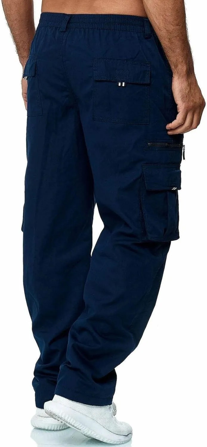 Men's Cargo Pants Casual Loose Straight Overalls Outdoor Pants Fitness Pants with Multi Pockets