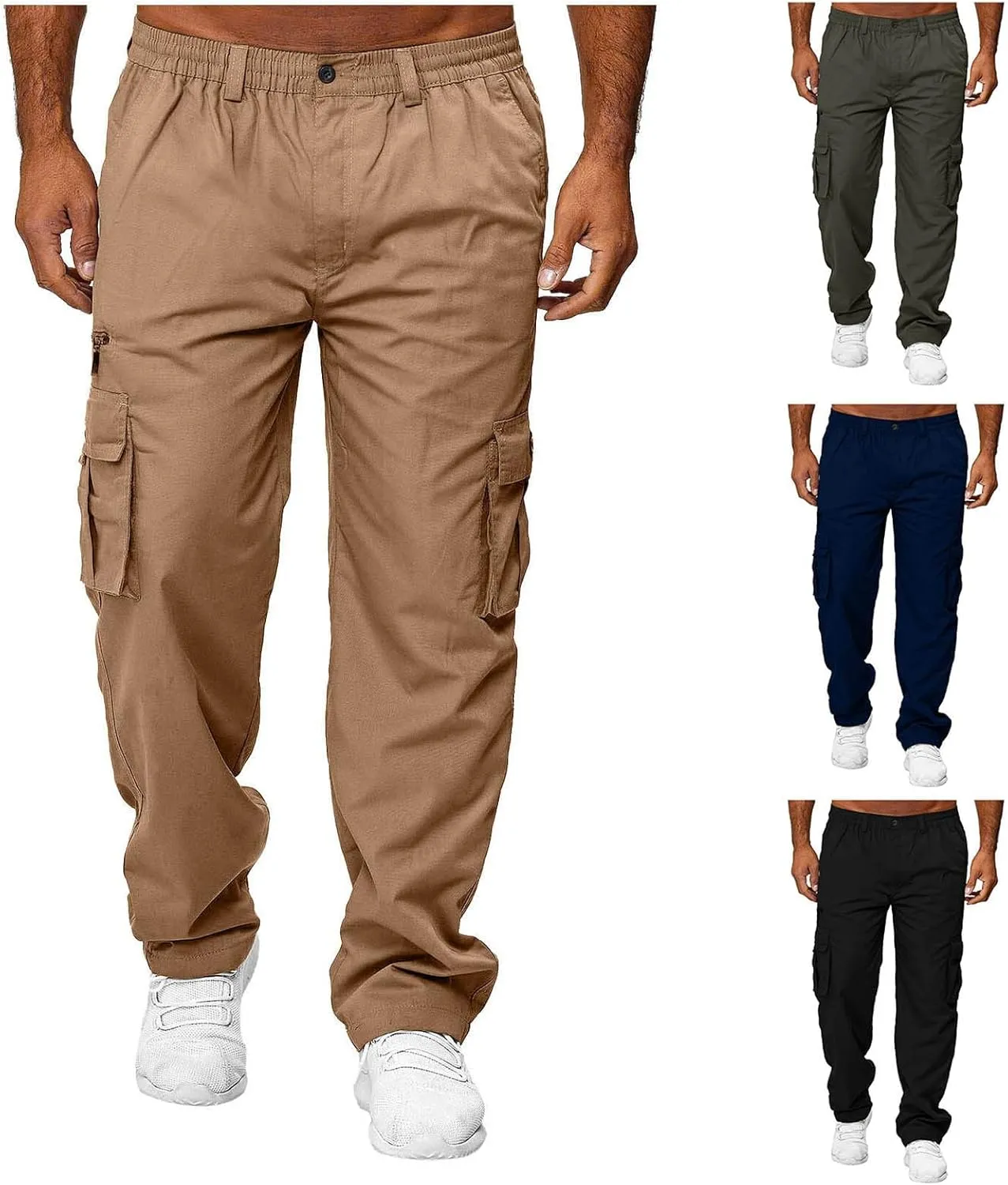 Men's Cargo Pants Casual Loose Straight Overalls Outdoor Pants Fitness Pants with Multi Pockets