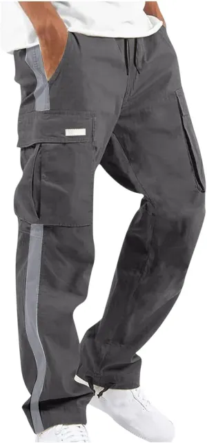 Mens Cargo Pants Drawstring Cotton Workout Joggers Relaxed Straight Work Pants Athletic Pants with Pockets Outdoor