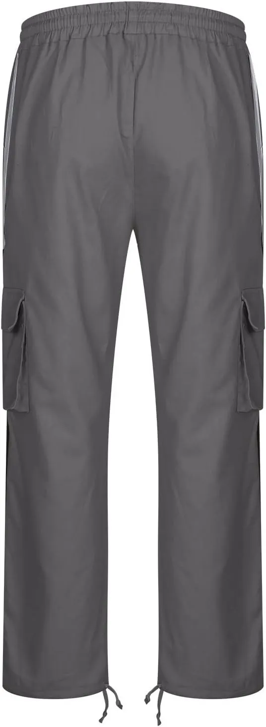 Mens Cargo Pants Drawstring Cotton Workout Joggers Relaxed Straight Work Pants Athletic Pants with Pockets Outdoor