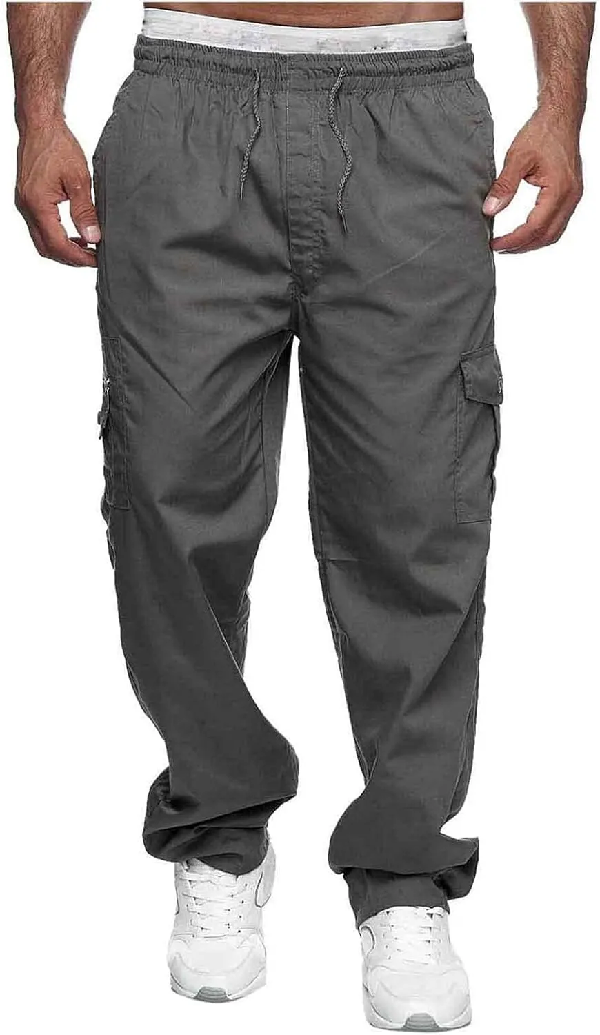 Men's Cargo Pants Straight Work Pants Outdoor Fitness Trousers Baggy Hiking Sweatpants with Multi Pockets