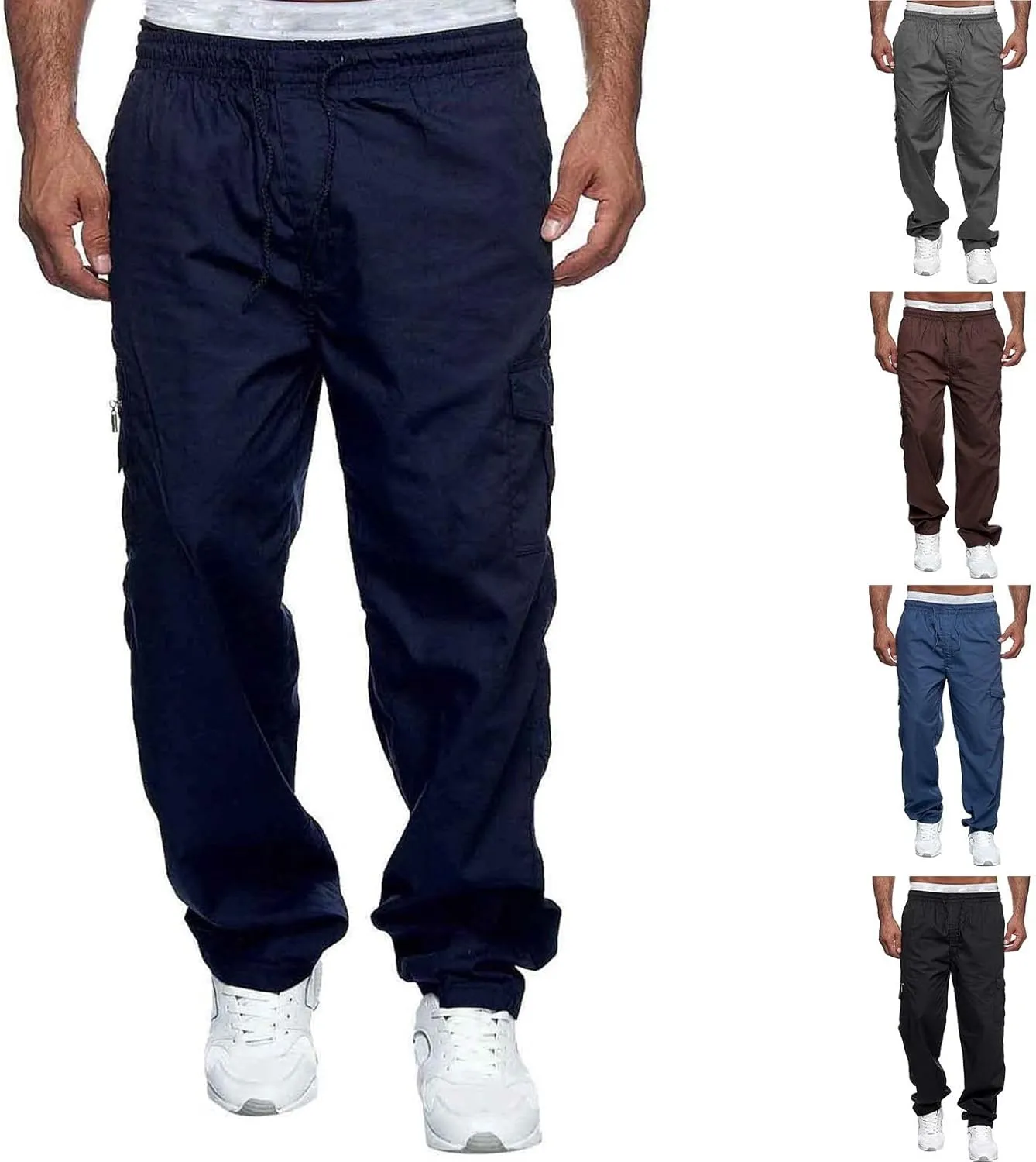 Men's Cargo Pants Straight Work Pants Outdoor Fitness Trousers Baggy Hiking Sweatpants with Multi Pockets