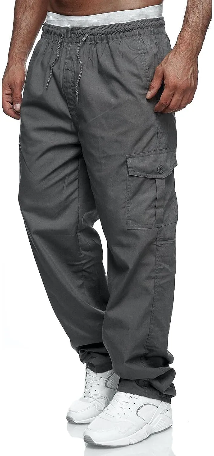 Men's Cargo Pants Straight Work Pants Outdoor Fitness Trousers Baggy Hiking Sweatpants with Multi Pockets