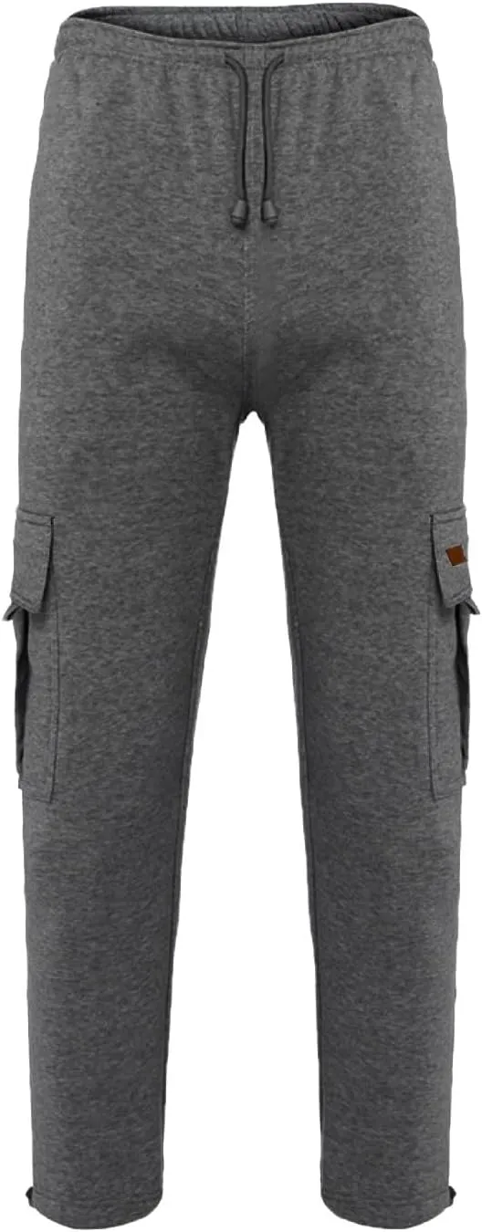Men's Cargo Sweatpants Heavyweight Fleece Joggers Loose Fit Open Bottom Workout Athletic Pants with Pockets