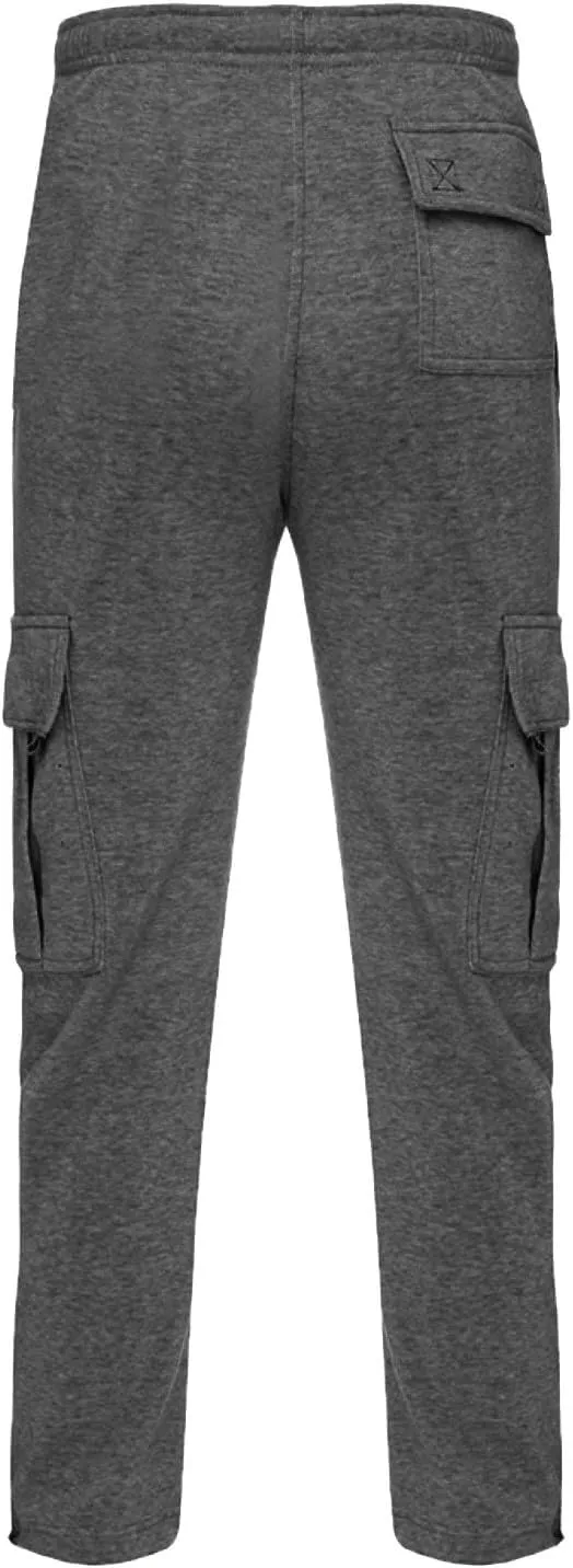 Men's Cargo Sweatpants Heavyweight Fleece Joggers Loose Fit Open Bottom Workout Athletic Pants with Pockets
