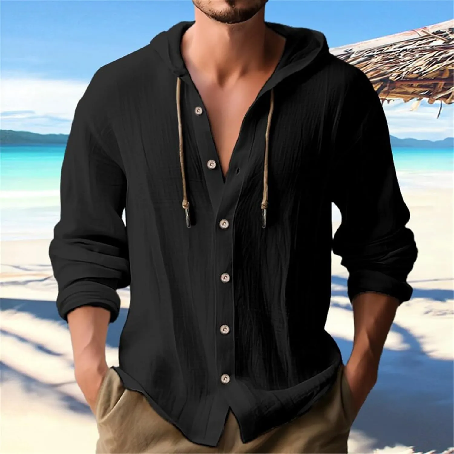 Men's Casual Button Down Shirt Cotton Solid Color Pocket Long Sleeve Shirt Top Long Sleeve T Shirt Men Mens Shirts