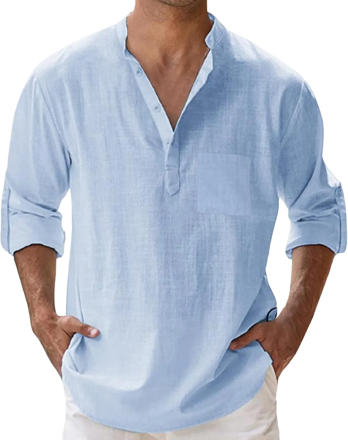 Men's Casual Button Down Shirts Long Sleeve Linen Shirt Fashion Beach Summer Shirt Solid Short Sleeve Summer Beach Shirts