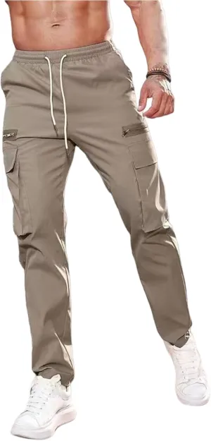 Mens Casual Cargo Joggers Elastic Waist with Drawstring Stretchy Relaxed Fit Tapered Legs for Work, Leisure