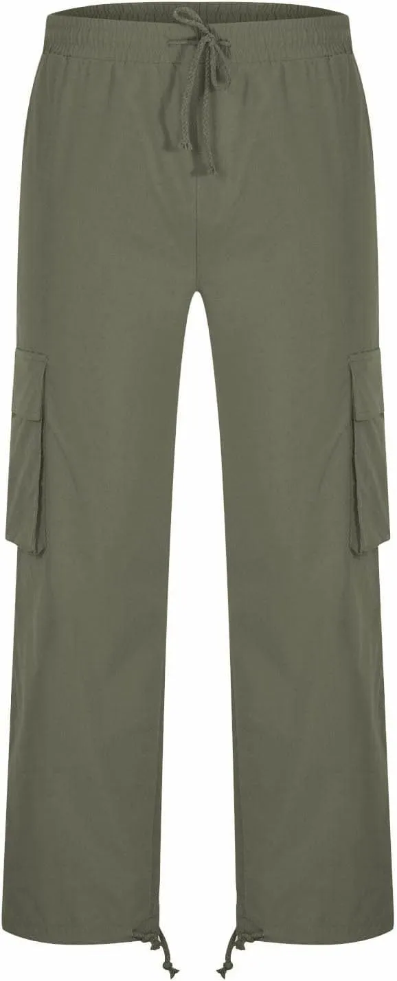 Men's Casual Cargo Pants Drawstring Elastic Waist Hiking Pants Workout Joggers Sweatpants Streetwear Trousers