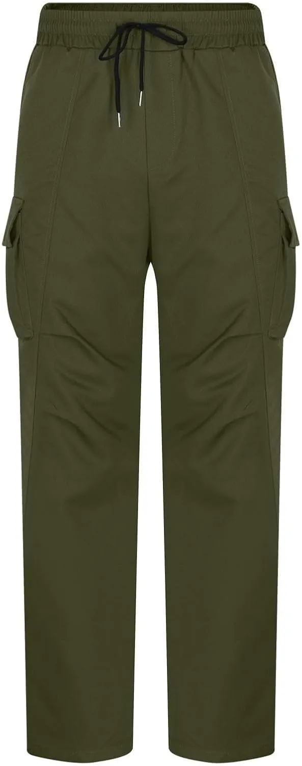 Men's Casual Cargo Pants Elastic Waist Drawstring Joggers Pant Athletic Baggy Jogging Sweatpants with Flap Pockets