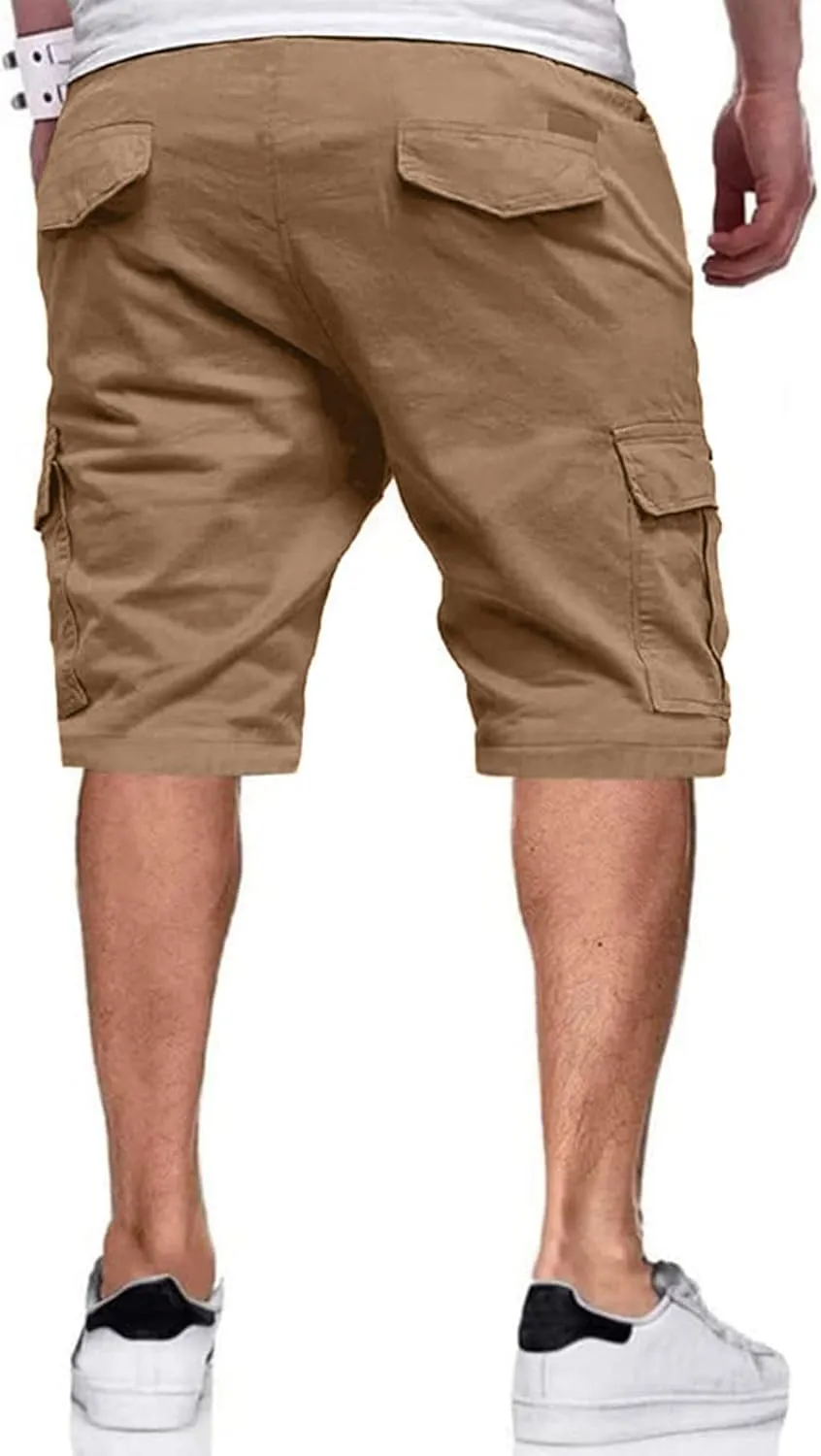 Mens Casual Cargo Pants Elastic Waist Drawstring Stretch Relaxed Fit Work Pants Color Matching Sweatpants