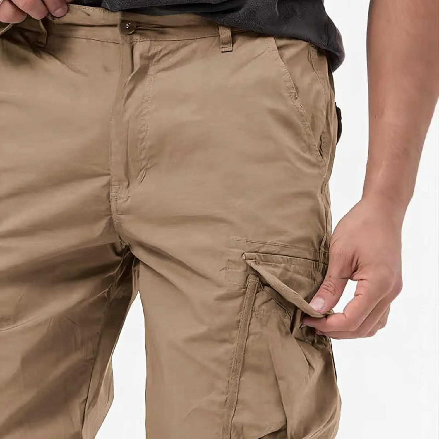Mens Casual Cargo Pants Tapered Stretch Twill with Drawstring Elastic Waist & Multiple Pockets for Everyday Wear