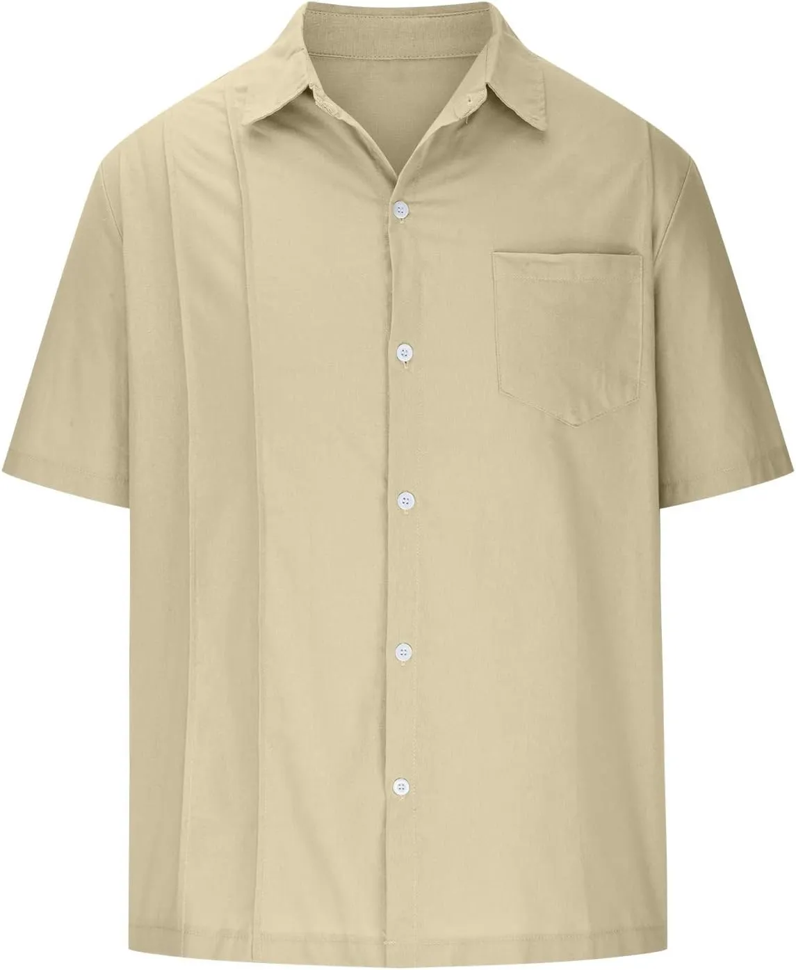 Mens Casual Cotton Linen Shirt Short Sleeve Button Shirt Hawaiian Shirts Lapel Leisure T-Shirt