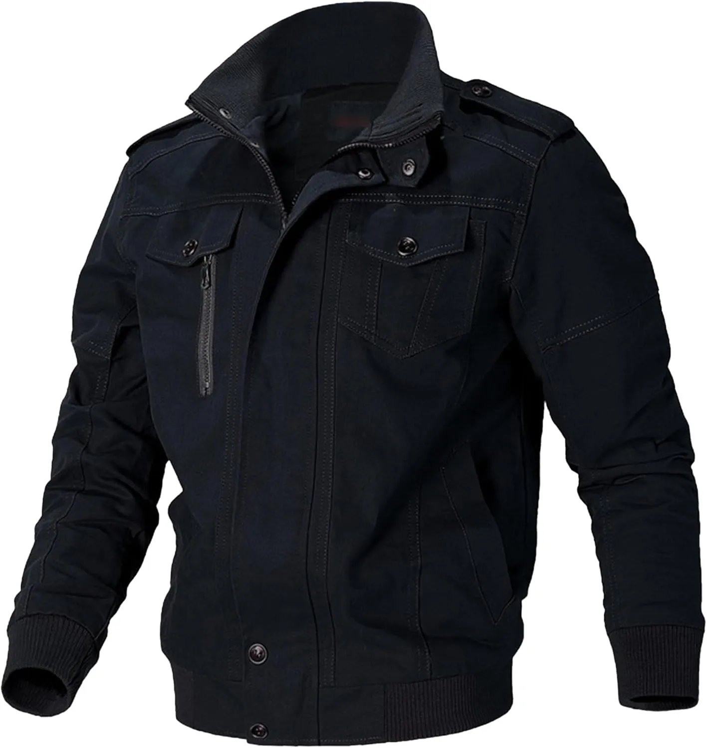 Men's Casual Cotton Military Jacket Lightweight Full Zip Jacket Field Windbreaker Bomber Jackets Cargo Coat