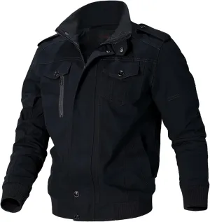 Men's Casual Cotton Military Jacket Lightweight Full Zip Jacket Field Windbreaker Bomber Jackets Cargo Coat