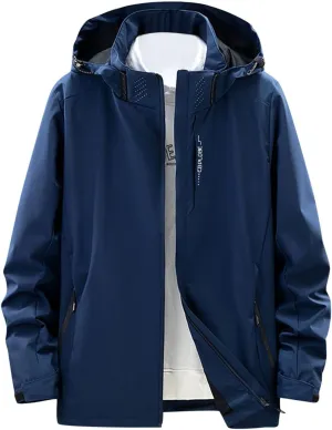 Men's Casual Detachable Hood Long Sleeve Full Zip Coat Hiking Outdoor Waterproof Windbreaker Warm Hoodie Jacket