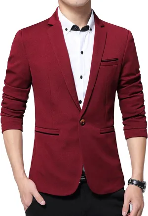 Men's Casual Knit Blazer Jackets 1 Button Lightweight Sport Suit Coats Business Slim Fit Suit Jacket