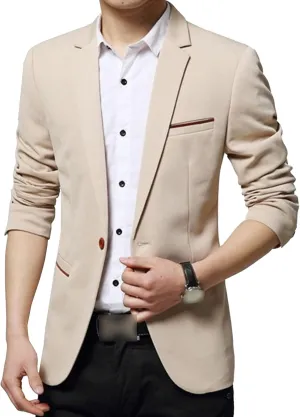 Men's Casual Knit Blazer Jackets 1 Button Lightweight Sport Suit Coats Business Slim Fit Suit Jacket