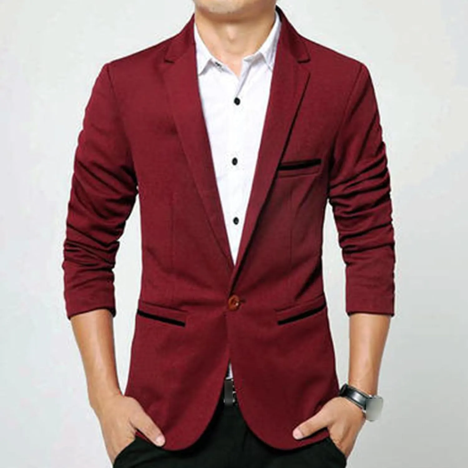 Men's Casual Knit Blazer Jackets 1 Button Lightweight Sport Suit Coats Business Slim Fit Suit Jacket