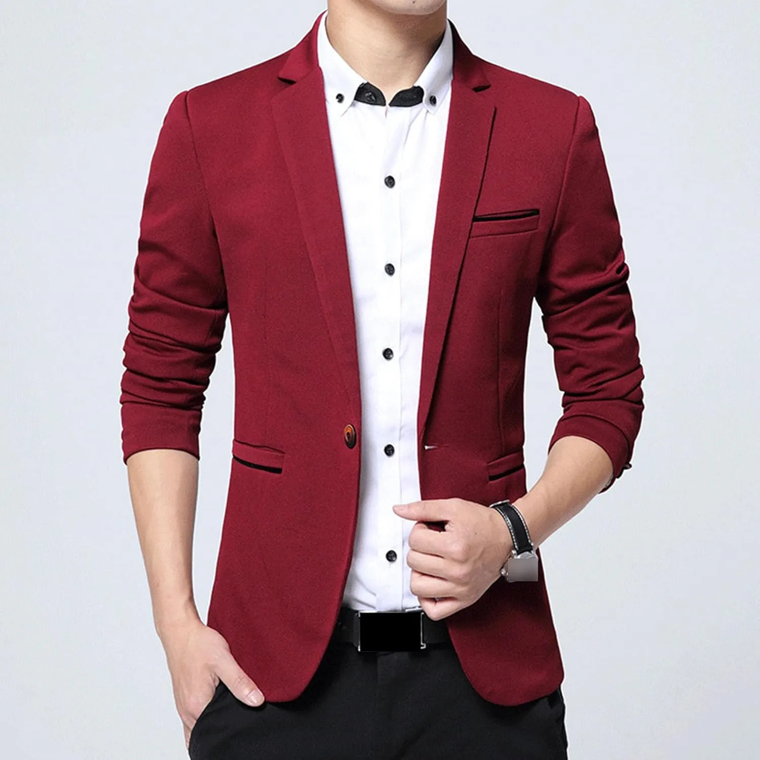 Men's Casual Knit Blazer Jackets 1 Button Lightweight Sport Suit Coats Business Slim Fit Suit Jacket