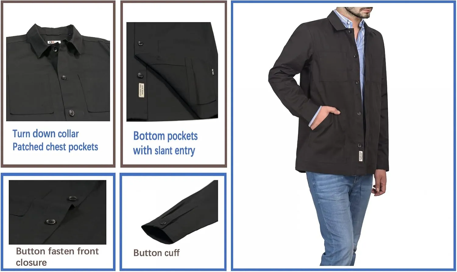 Mens Casual Lightweight Jacket Cotton Overshirts Button Down Shirt Jackets Regular & Big-tall Shacket Jacket