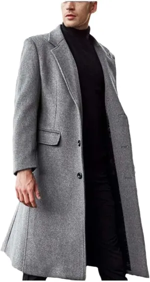 Men's Casual Trench Coat Slim Fit Long Jacket Single Breasted Overcoat Casual Pea Coat Winter Windproof Warm Tops