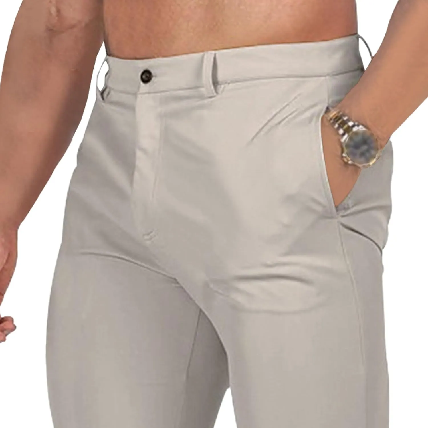Men's Chinos Slim Fit Pants Stretch Skinny Tapered Dress Slack Comfort Casual Solid Workout Trousers