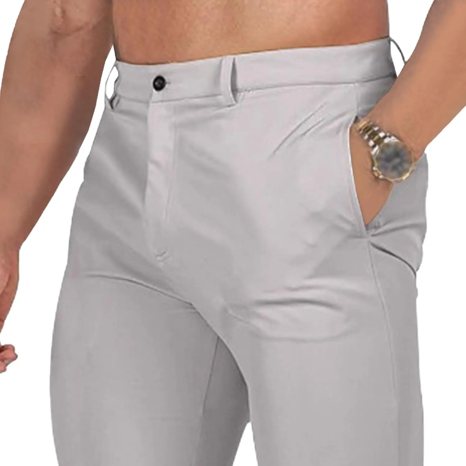 Men's Chinos Slim Fit Pants Stretch Skinny Tapered Dress Slack Comfort Casual Solid Workout Trousers