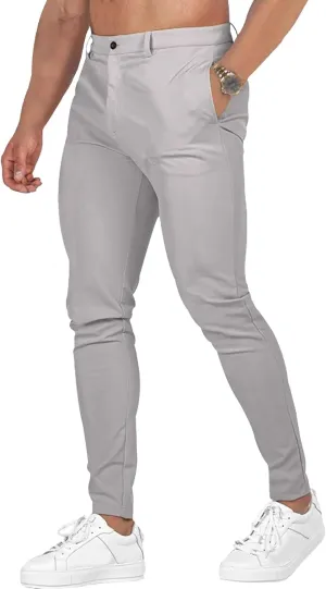 Men's Chinos Slim Fit Pants Stretch Skinny Tapered Dress Slack Comfort Casual Solid Workout Trousers