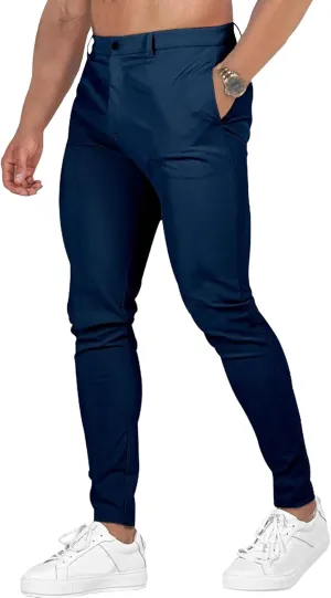 Men's Chinos Slim Fit Pants Stretch Skinny Tapered Dress Slack Comfort Casual Solid Workout Trousers