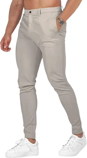 Men's Chinos Slim Fit Pants Stretch Skinny Tapered Dress Slack Comfort Casual Solid Workout Trousers