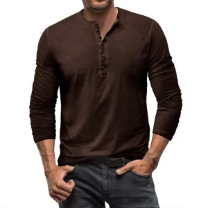 Mens Cotton Casual Henley Polo Shirts Long Sleeve Classic Button Collared Cotton Tops Lightweight Basic Golf Shirts