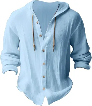 Men's Cotton Linen Casual Stylish Button Shirt Long Sleeved Solid Color Cotton Linen Shirt Men's Long Sleeve Shirts
