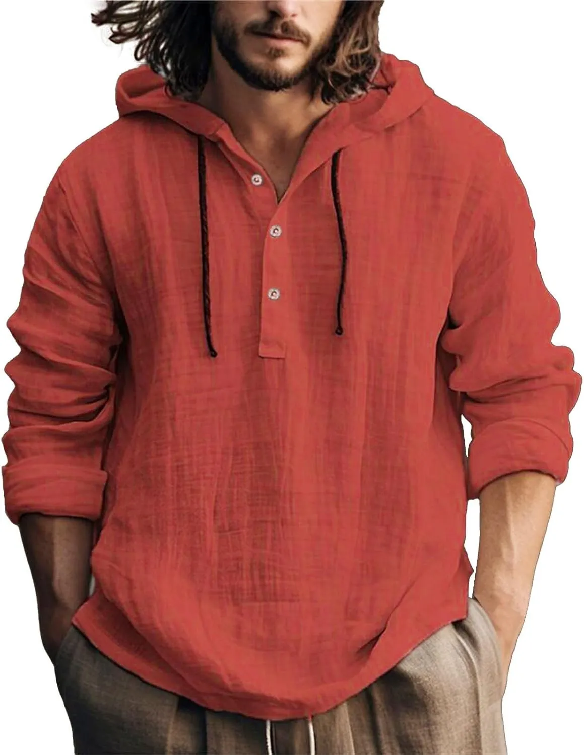 Men's Cotton Linen Casual Stylish Button Shirt Long Sleeved Solid Color Cotton Linen Shirt Men's Long Sleeve Shirts