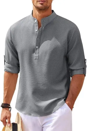 Men's Cotton Linen Henley Shirt Long Sleeve Hippie Casual Beach t Shirts Henry's Cotton Linen Shirt