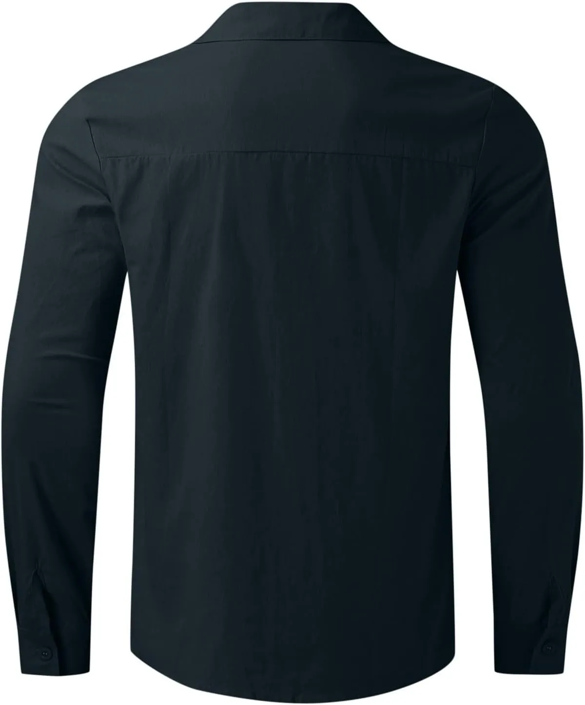 Mens Cotton Linen Hoodie Lightweight Long Sleeved Lapel Cotton Pocket Shirt Tops V Neck Button Down Hooded Shirt