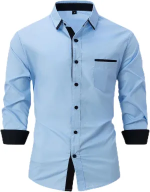 Men's Cotton Linen Shirt Color Matching Business Slim Fashion Casual Shirt Long Sleeve Shirt Spring Autumn