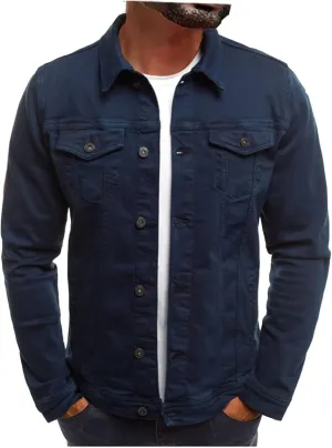 Mens Denim Jacket Cozy Classic Overshirt Long Sleeve Slim Fit Button Up Denim Top Shirt Jacket Trucker Jacket with Pockets