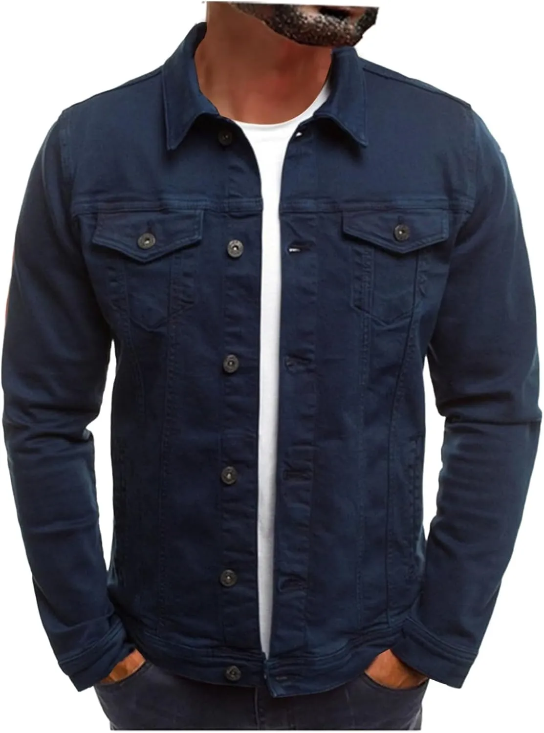 Mens Denim Jacket Cozy Classic Overshirt Long Sleeve Slim Fit Button Up Denim Top Shirt Jacket Trucker Jacket with Pockets
