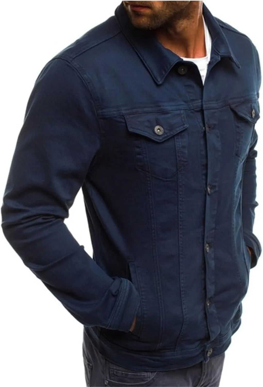 Mens Denim Jacket Cozy Classic Overshirt Long Sleeve Slim Fit Button Up Denim Top Shirt Jacket Trucker Jacket with Pockets