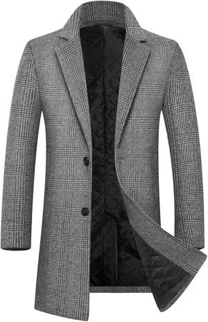 Men's Double Breasted Pea Coat Winter Overcoat Short Trench Coat Notched Collar Dress Coat for Men