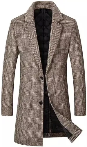 Men's Double Breasted Pea Coat Winter Overcoat Short Trench Coat Notched Collar Dress Coat for Men